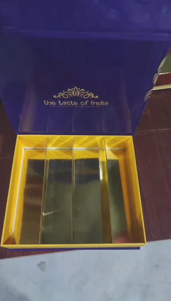 Customized luxury purple gold contrast four-grid gift packaging box Thumbnail 2